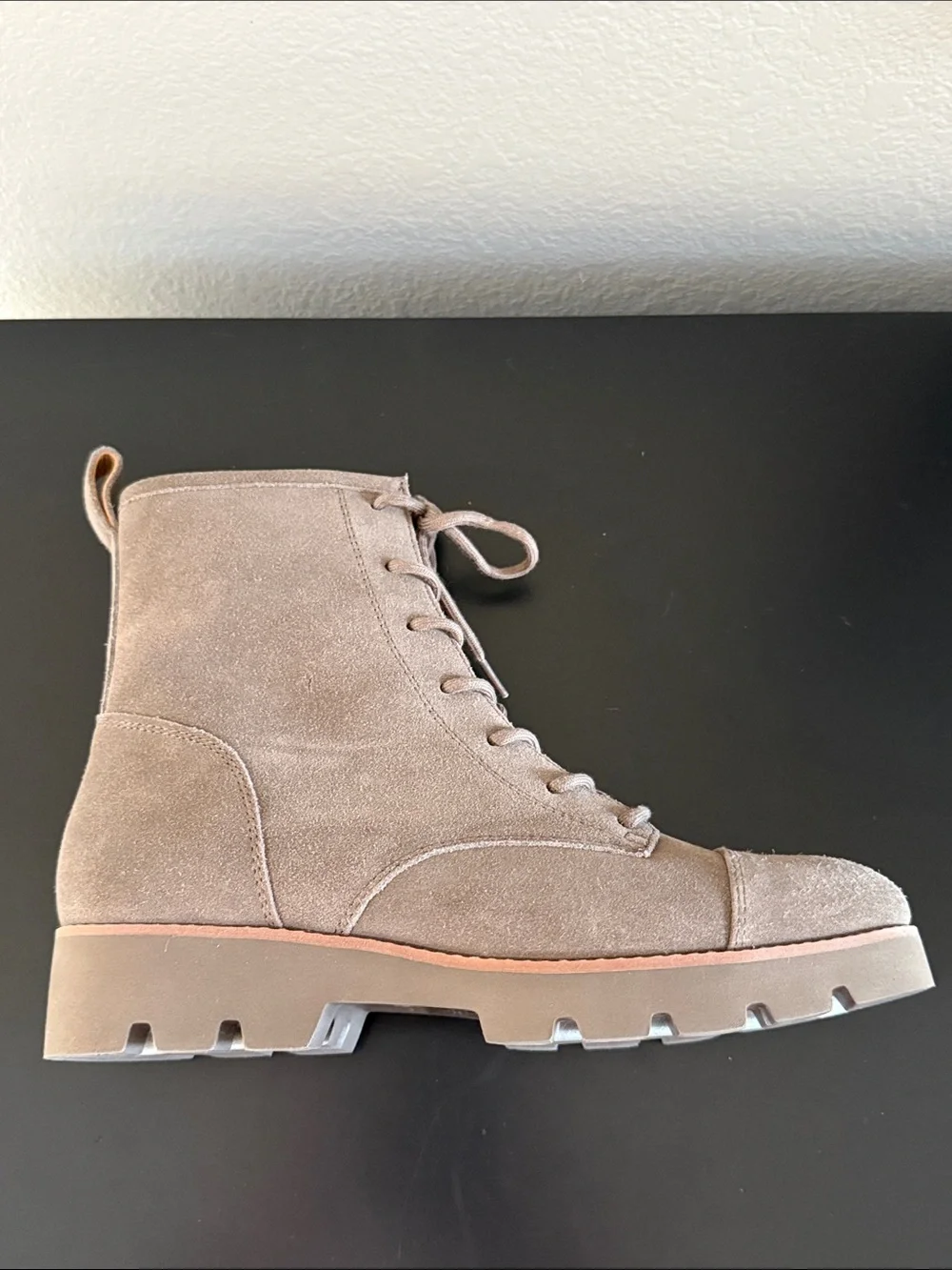 Vionic Lani II Taupe Suede Lace-Up Combat Booties